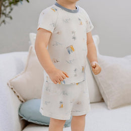 Nest Designs Bamboo Jersey Two-Piece Short Sleeve Pj Set Pastel Waves