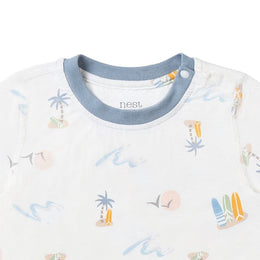 Nest Designs Bamboo Jersey Two-Piece Short Sleeve Pj Set Pastel Waves
