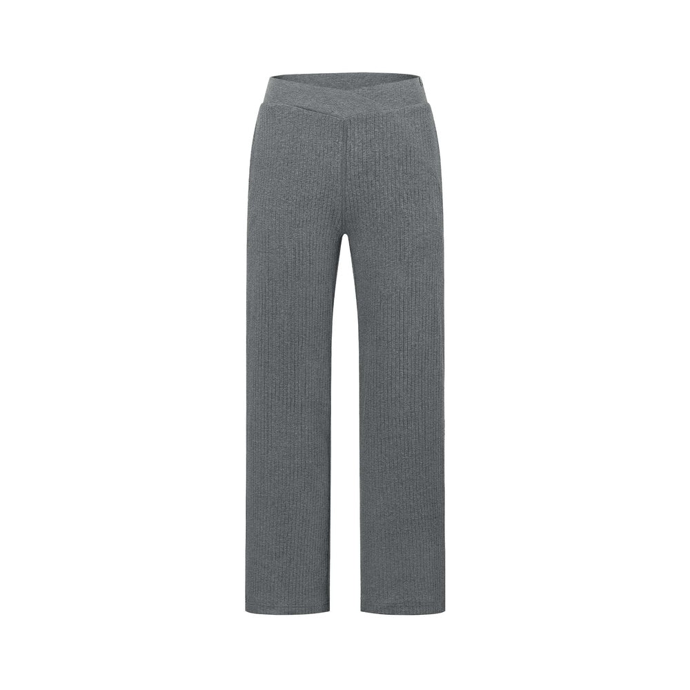 Nest Designs Bamboo Nest Bump Women's Wide Leg Maternity Pants in Gray ribbed knit