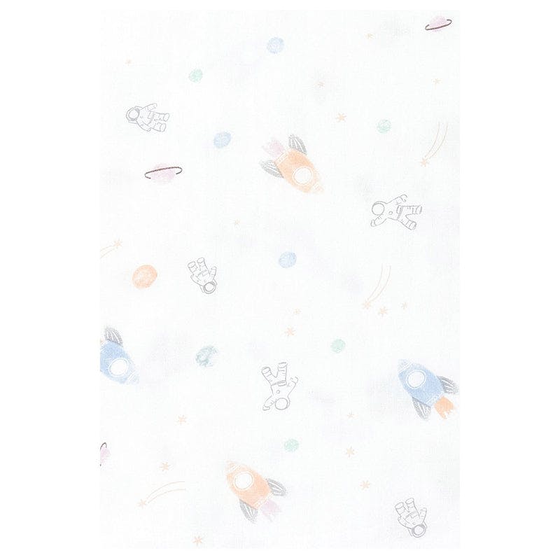 Nest Designs Bamboo Swaddle Blankie, space pattern with rockets and astronauts, showcasing soft bamboo fabric and gentle comfort.