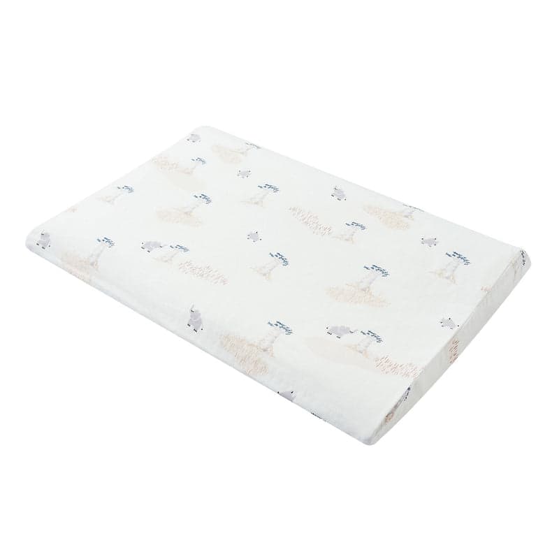 Nest Designs Bamboo Toddler Pillowcase Baby Baobabs, white bamboo fabric folded to reveal beige-gray baobab print.
