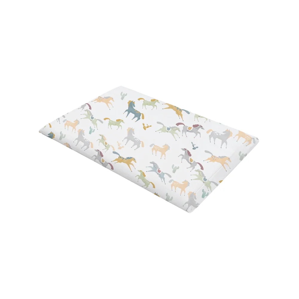 Nest Designs Bamboo Toddler Pillow With Pillowcase Pony Express Pillow in White with Pastel Horse Pattern