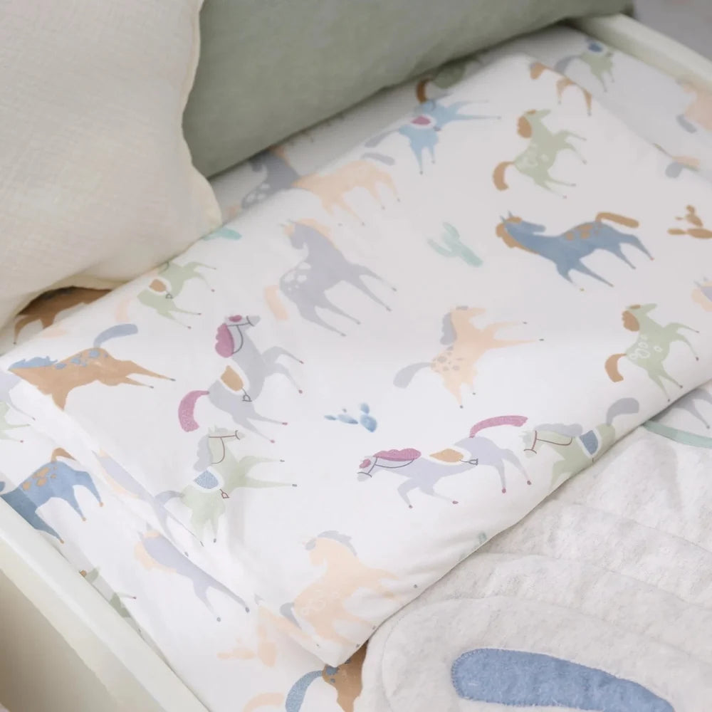 Nest Designs Jersey Nook Toddler Pillow with Pillowcase Pony Express in pastel pony print