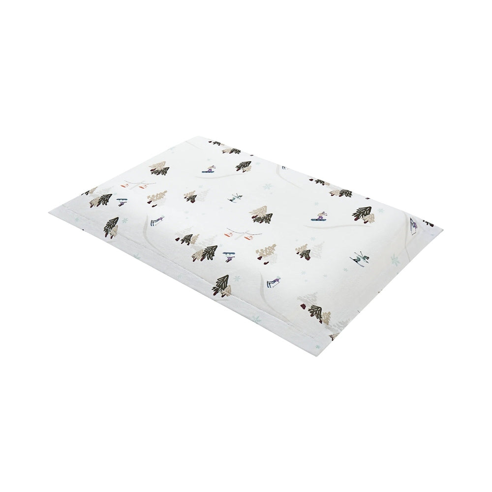 Nest Designs Bamboo Toddler Pillowcase Chills N' Thrills on white with winter trees and skiers