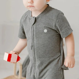 Nest Designs Basics Bamboo Cotton Short Sleeve Drop Bottom Romper Charcoal