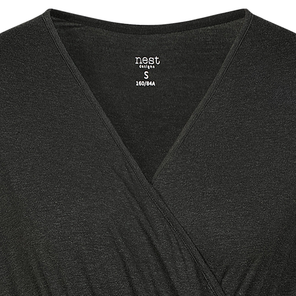NEST DESIGNS Nest Designs Elastic Waistband Maternity Dress Black crossover wrap V-neckline with heathered jersey knit img 4/5