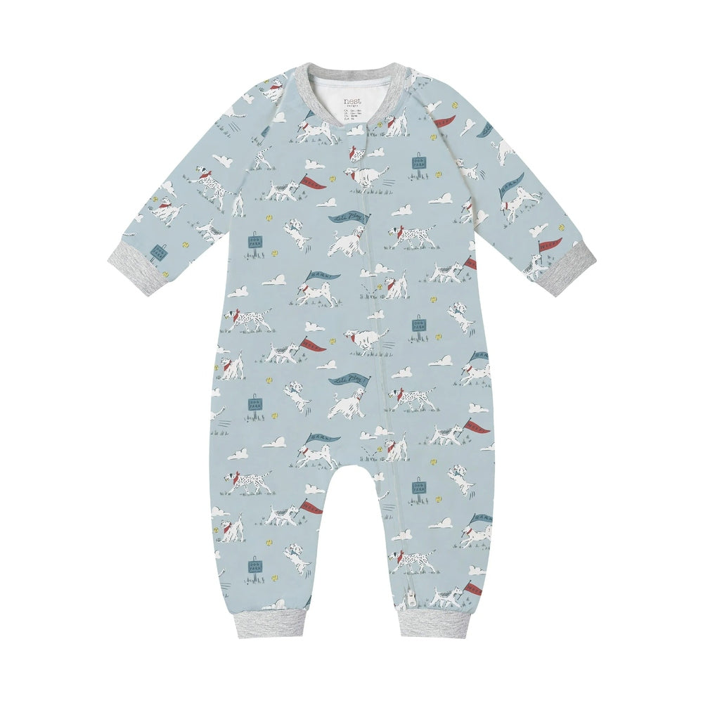 NEST DESIGNS Nest Designs Long Sleeve Footless Sleeper Fluffy Puffs all-over dog print with gray ribbed cuffs at neck and limbs img 4/6