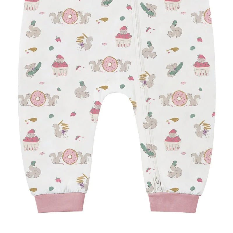 NEST DESIGNS Nest Designs Long Sleeve Footless Sleeper Very Squirrelly pink ribbed ankle cuffs with squirrels and desserts print img 6/6
