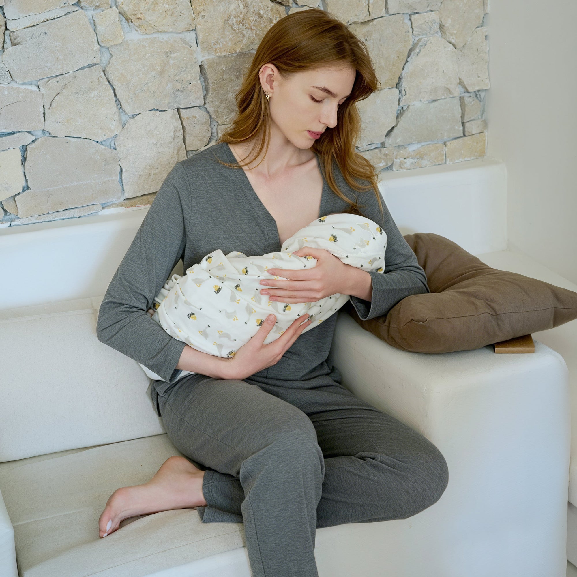 Nest Designs Long Sleeve Henley Nursing PJ Set Charcoal