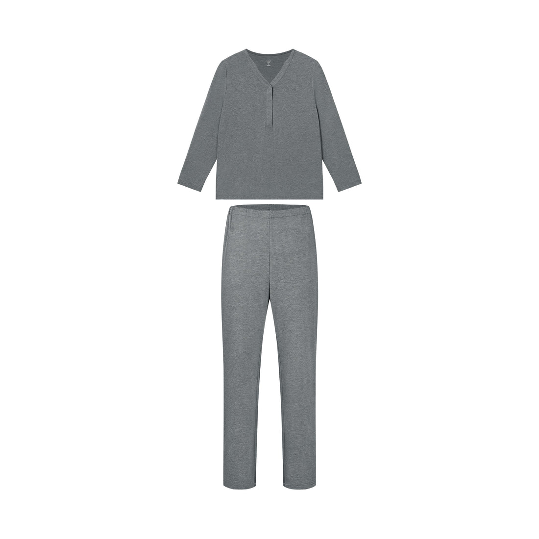 Nest Designs Long Sleeve Henley Nursing PJ Set Charcoal Henley neckline detail