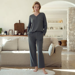 Nest Designs Long Sleeve Henley Nursing PJ Set Charcoal