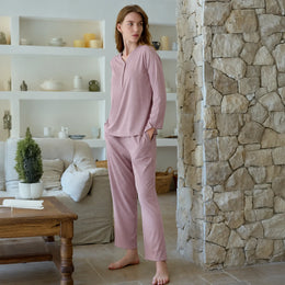 Nest Designs Long Sleeve Henley Nursing PJ Set Dusty Rose