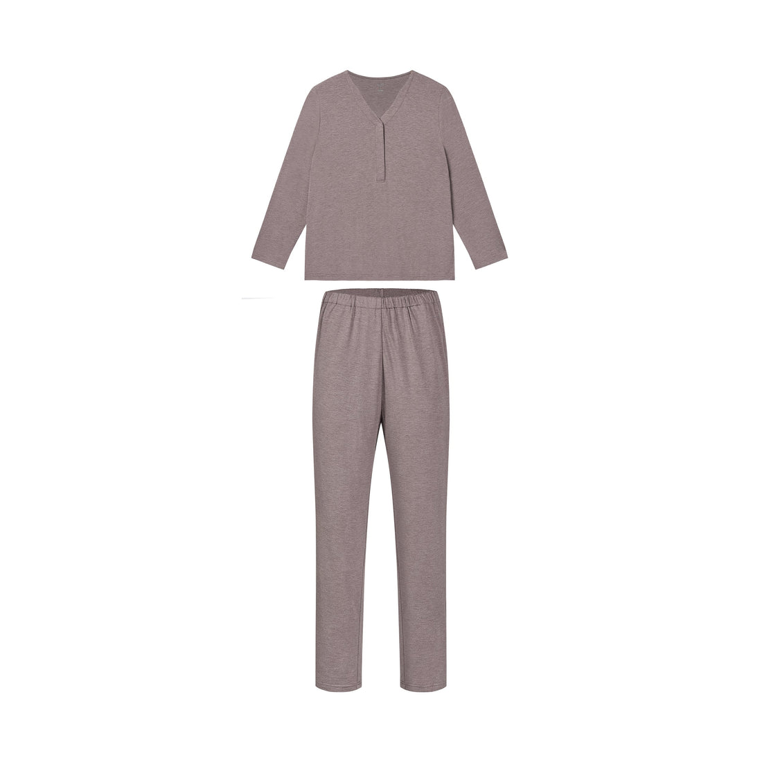 Nest Designs Long Sleeve Henley Nursing PJ Set Elderberry Henley neckline detail