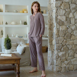Nest Designs Long Sleeve Henley Nursing PJ Set Elderberry