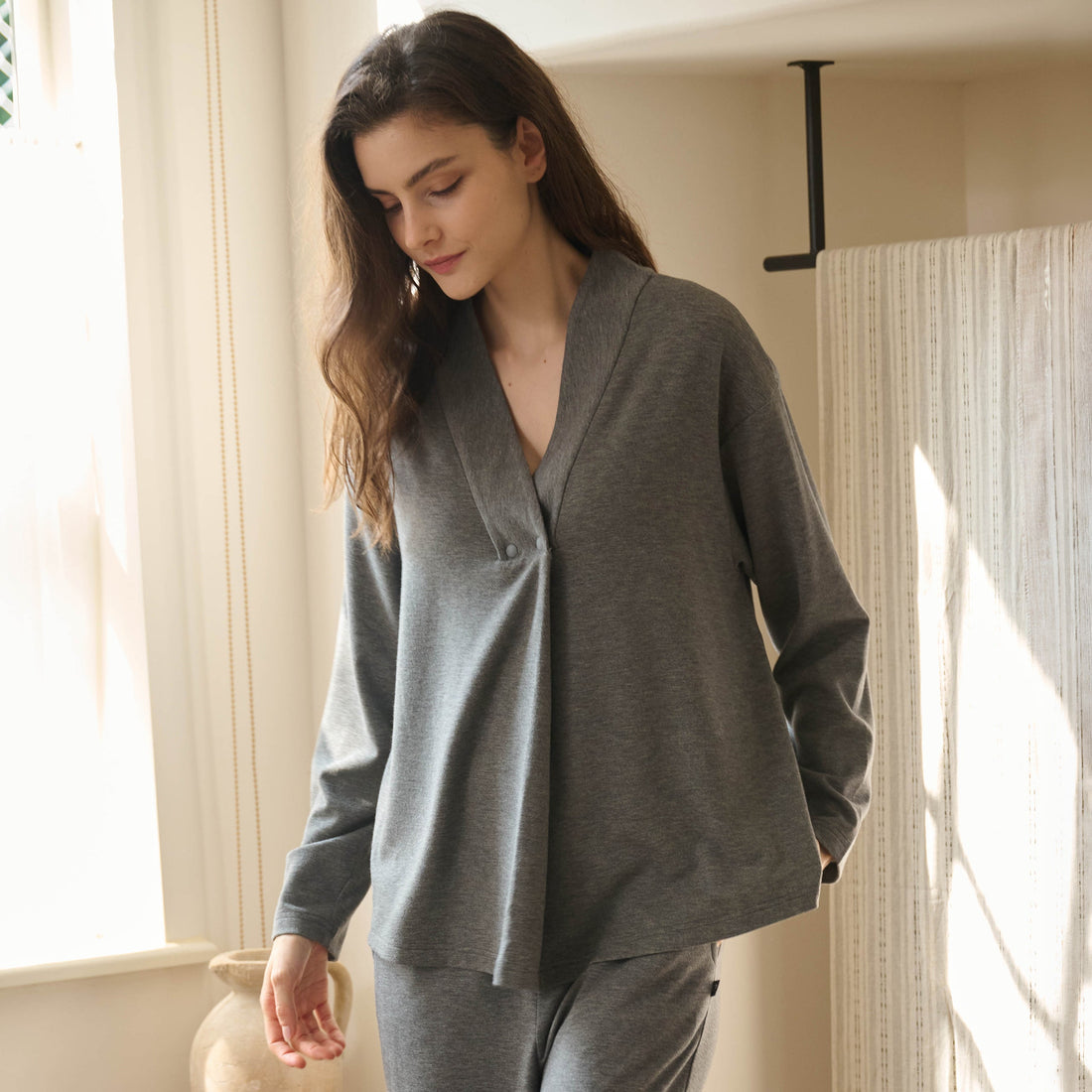 Nest Designs Long Sleeve Nursing Top Charcoal front product view