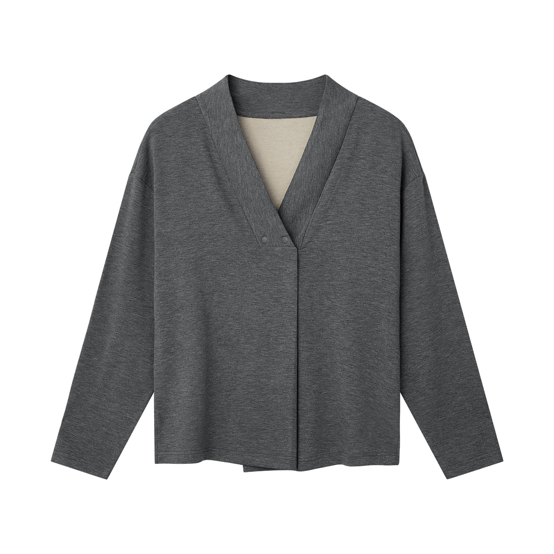 Nest Designs Long Sleeve Nursing Top Charcoal layered V-neck detail