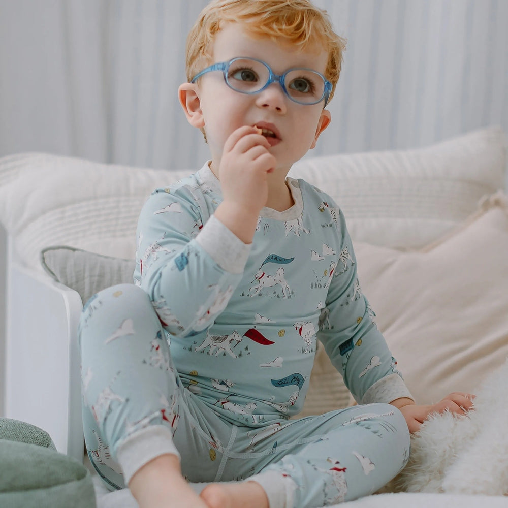 NEST DESIGNS Nest Designs Long Sleeve PJ Set Puppy Park two-piece set with fitted ribbed cuffs at wrists and ankles img 1/6