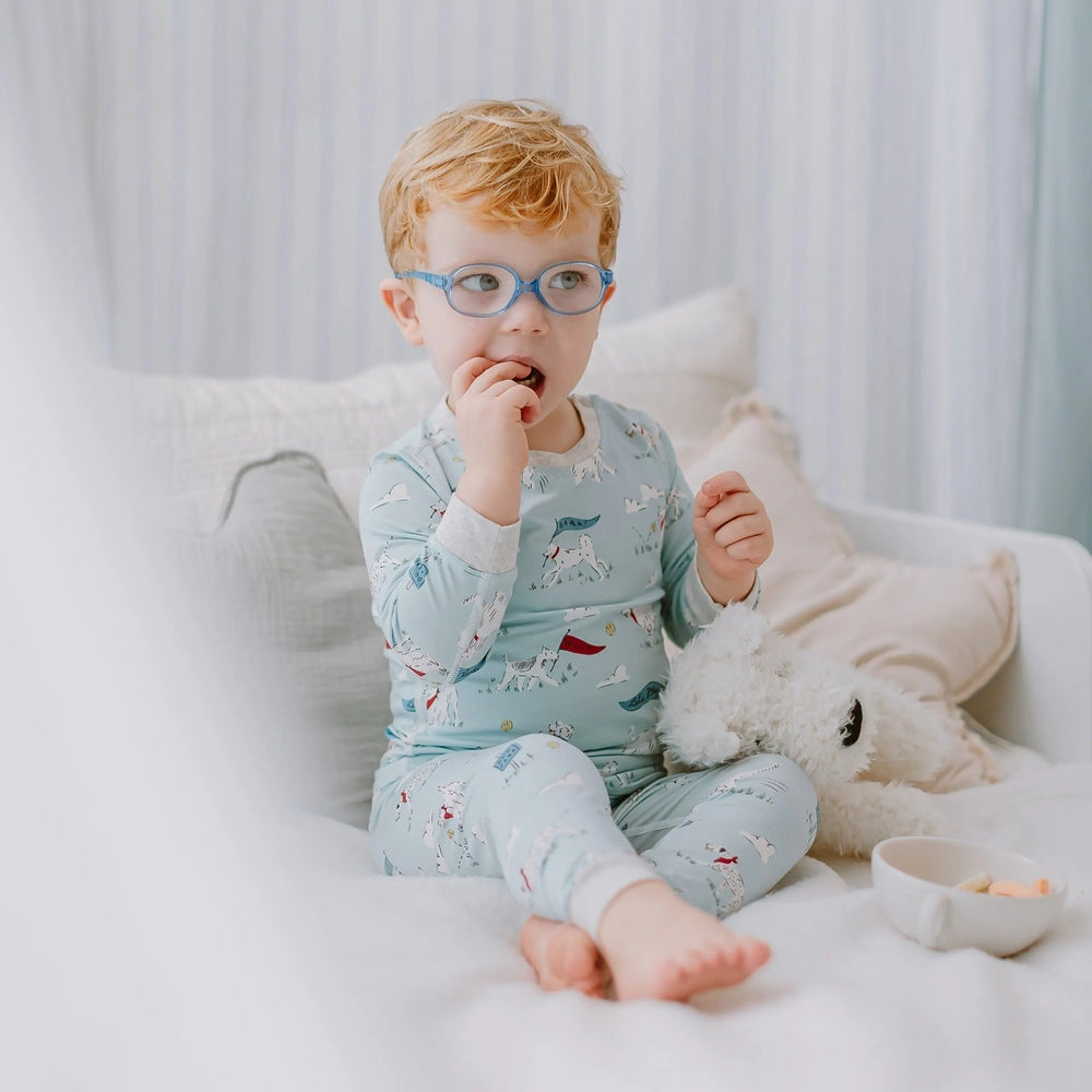 NEST DESIGNS Nest Designs Long Sleeve PJ Set Puppy Park ribbed cuffs and fitted elastic waist with all-over print img 2/6