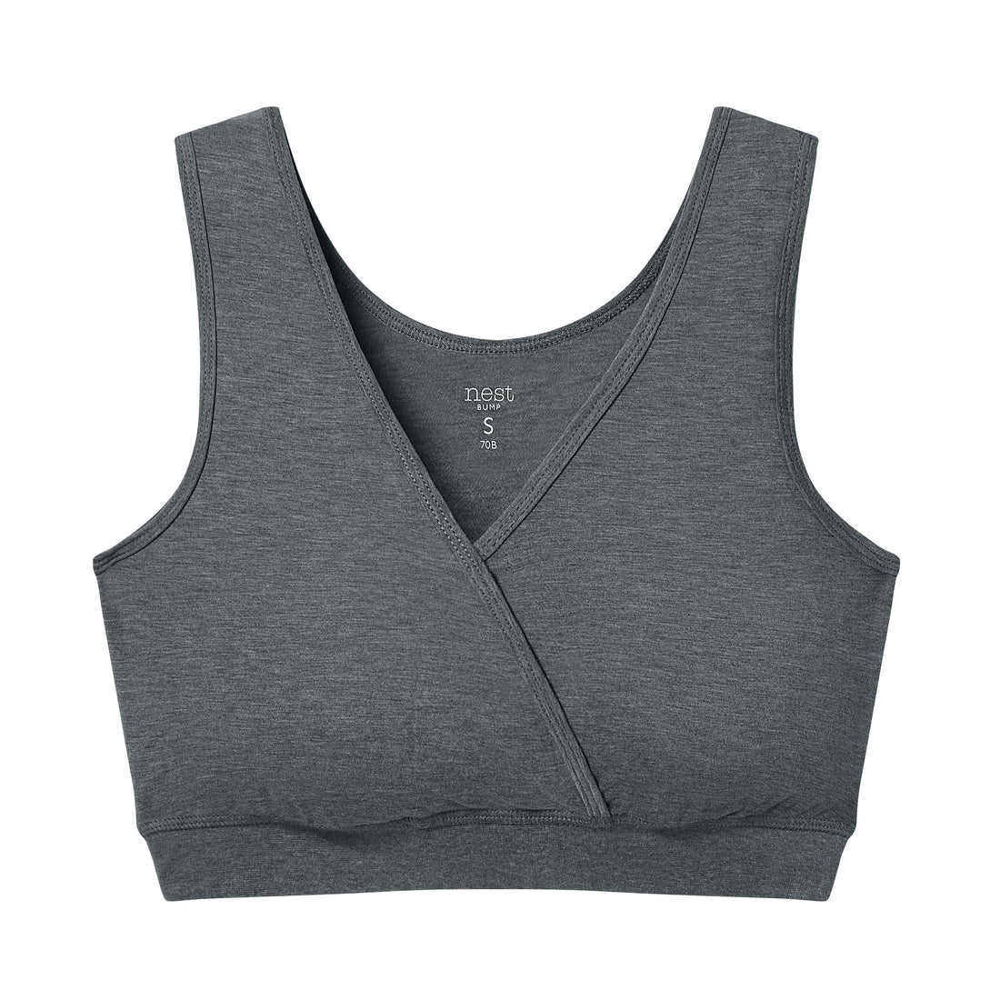 Nest Designs Maternity Crossover Nursing Bra Charcoal crossover neckline view