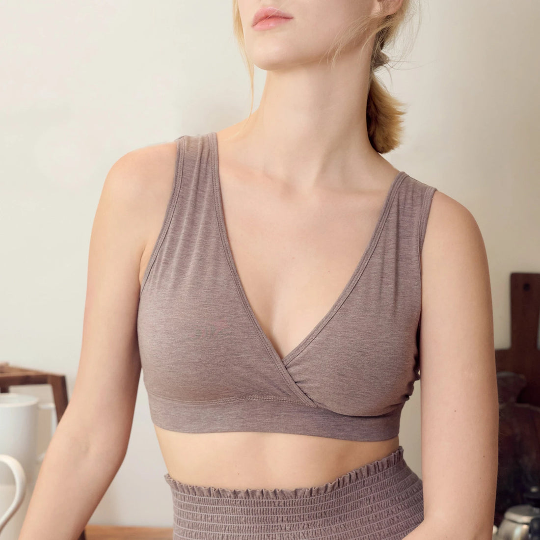Nest Designs Maternity Crossover Nursing Bra Elderberry — lifestyle