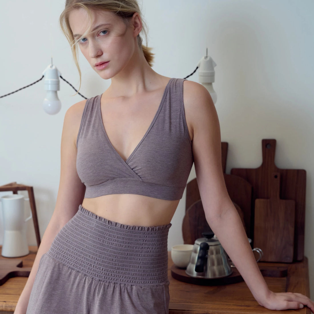 Nest Designs Maternity Crossover Nursing Bra Elderberry — lifestyle