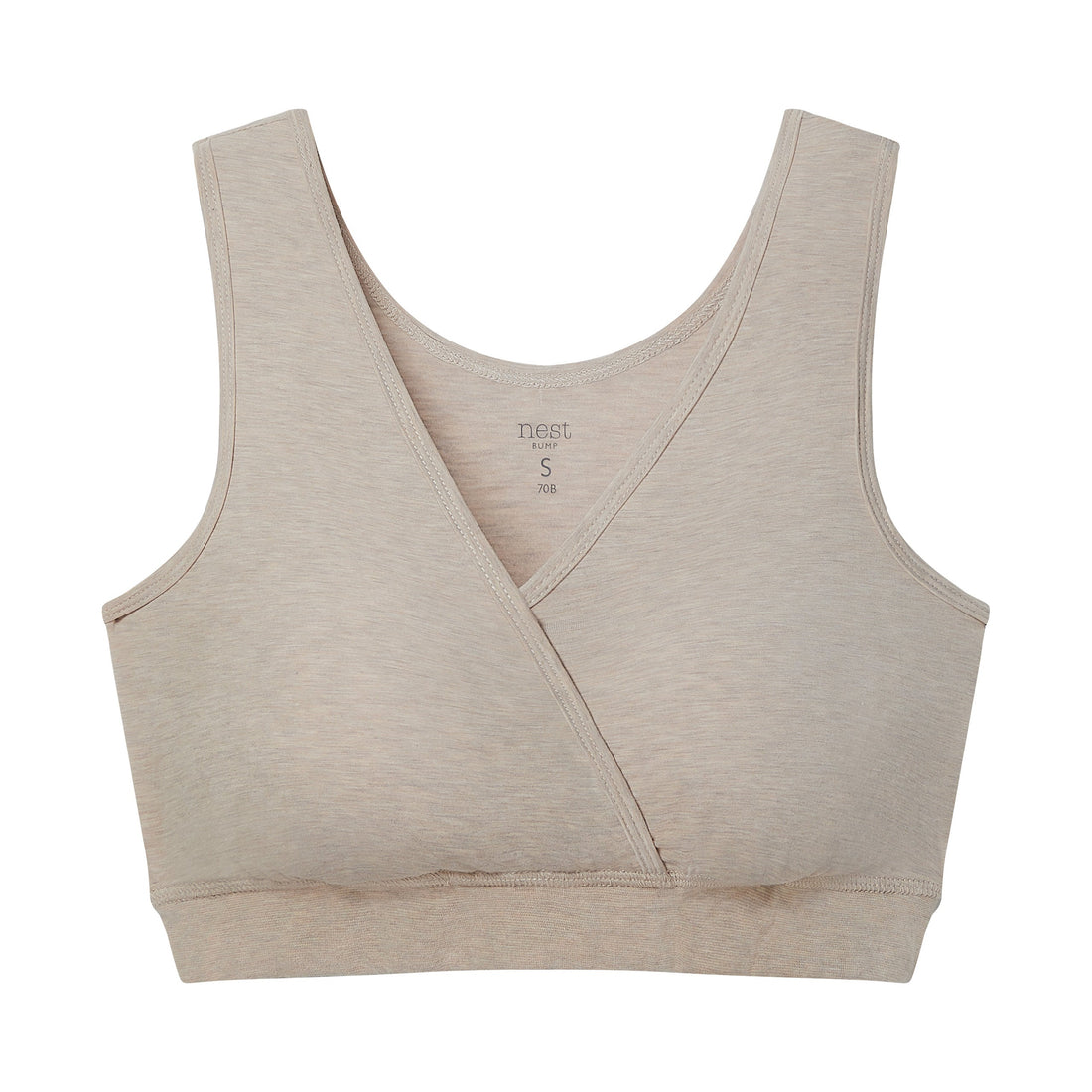Nest Designs Maternity Crossover Nursing Bra Warm Taupe crossover neckline view