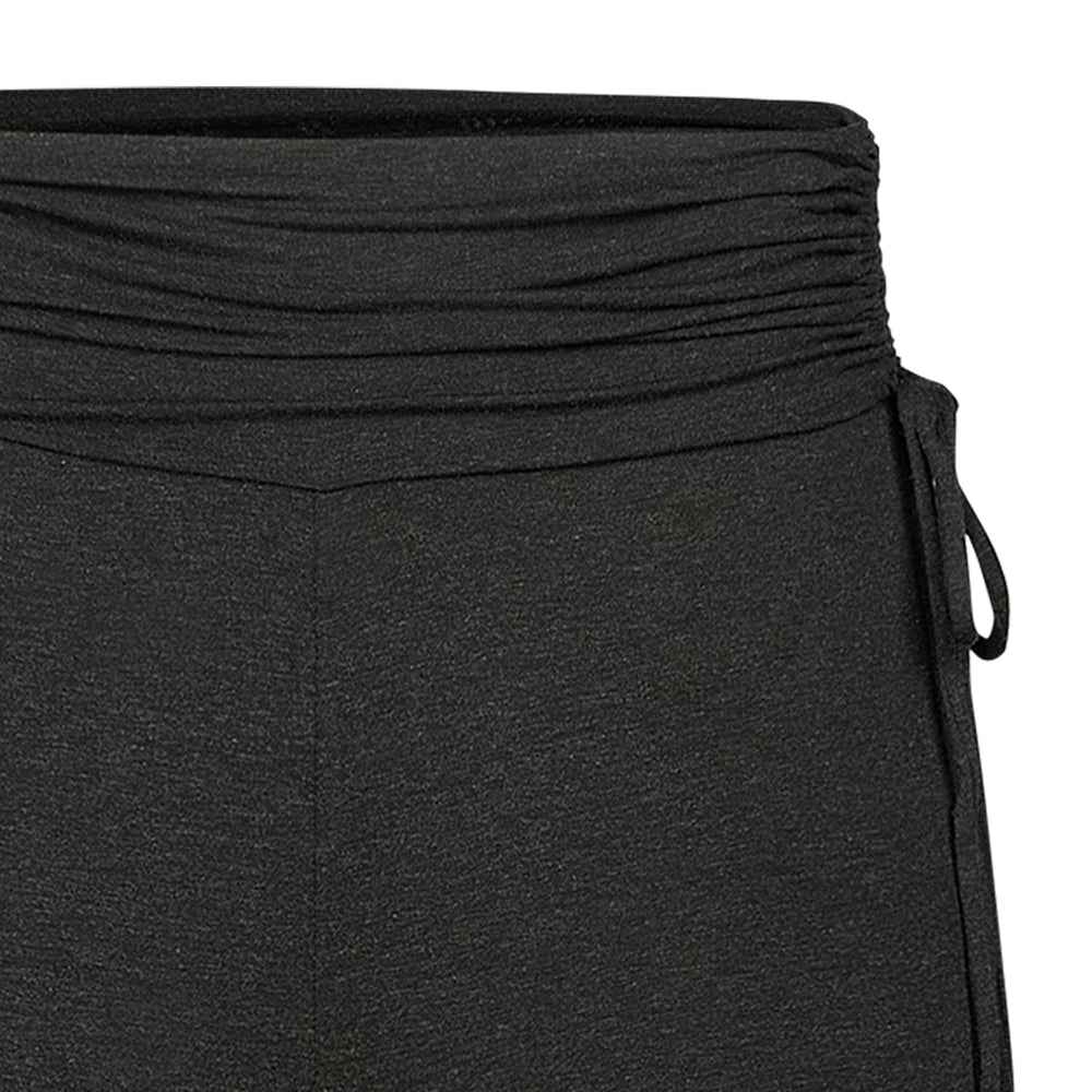 NEST DESIGNS Nest Designs Maternity Gathering Waistband Wide Leg Pants Black heathered knit with ruched bands and drawstring closure img 2/3