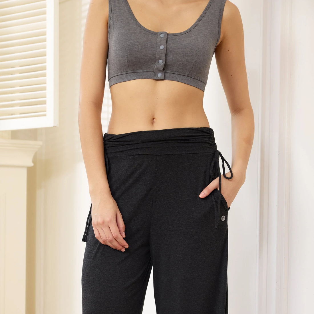 Nest Designs Maternity Gathering Waistband Wide Leg Pants Black — lifestyle