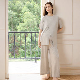 Nest Designs Maternity Gathering Waistband Wide Leg Pants Fog Grey