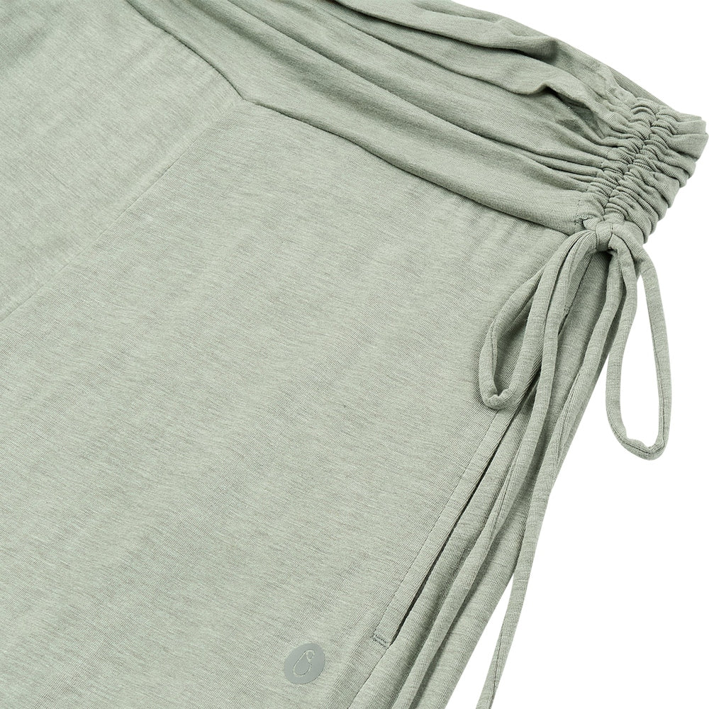 NEST DESIGNS Nest Designs Maternity Gathering Waistband Wide Leg Pants Matcha Elastic drawstring waistband with side pocket img 1/2