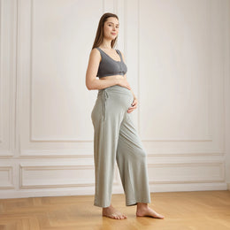 Nest Designs Maternity Gathering Waistband Wide Leg Pants Matcha