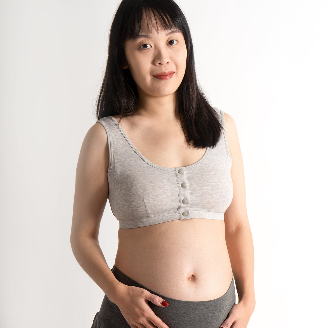 Nest Designs Maternity Henley Nursing Bra Gray Dusk maternity fit view