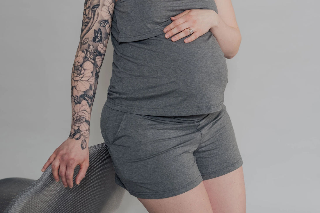 Nest Designs Maternity Shorts Charcoal — lifestyle