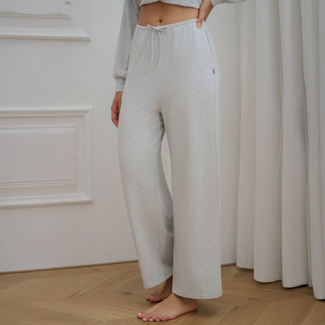 Nest Designs Maternity Wide Leg Pants Fog Grey — lifestyle
