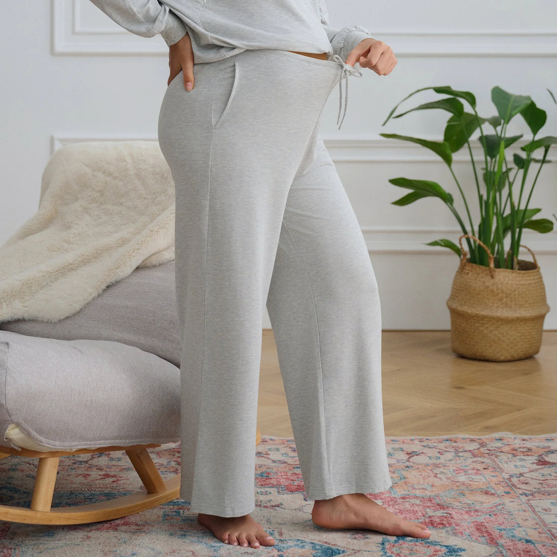 Nest Designs Maternity Wide Leg Pants Fog Grey — lifestyle