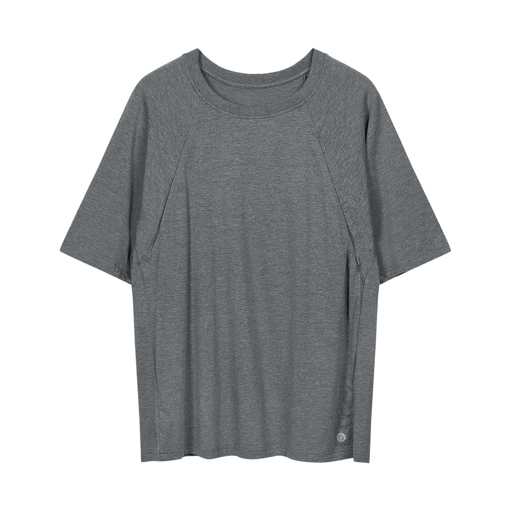 NEST DESIGNS Nest Designs Nursing Tee Charcoal diagonal front seams with small circular logo at hem img 2/4
