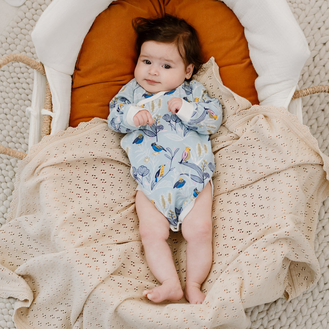 Nest Designs Organic Cotton Long Sleeve Kimono Onesie Alouette gallery view 5