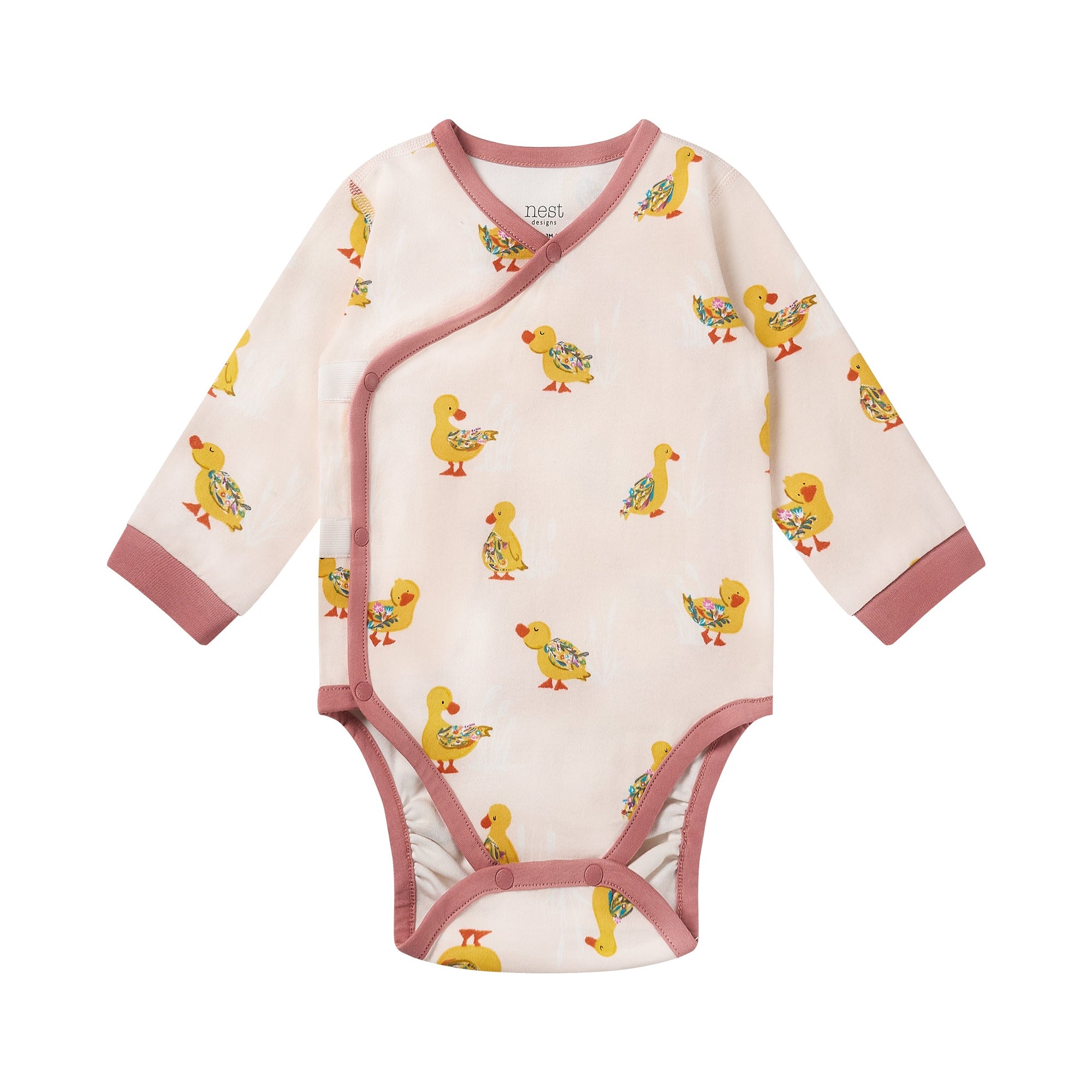 Nest Designs Organic Cotton Long Sleeve Kimono Onesie Five Little Ducks