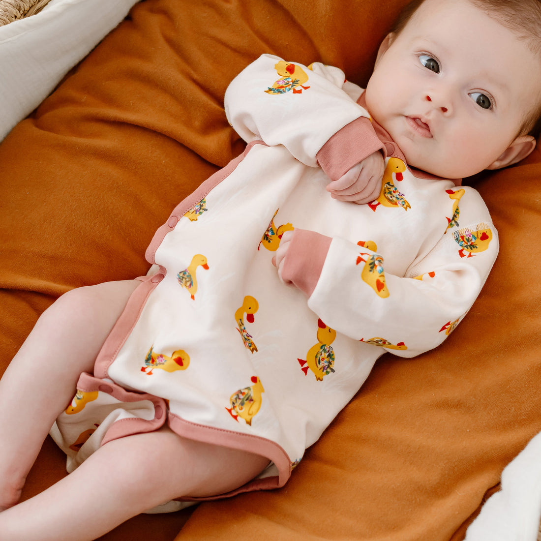 Nest Designs Organic Cotton Long Sleeve Kimono Onesie Five Little Ducks gallery view 1