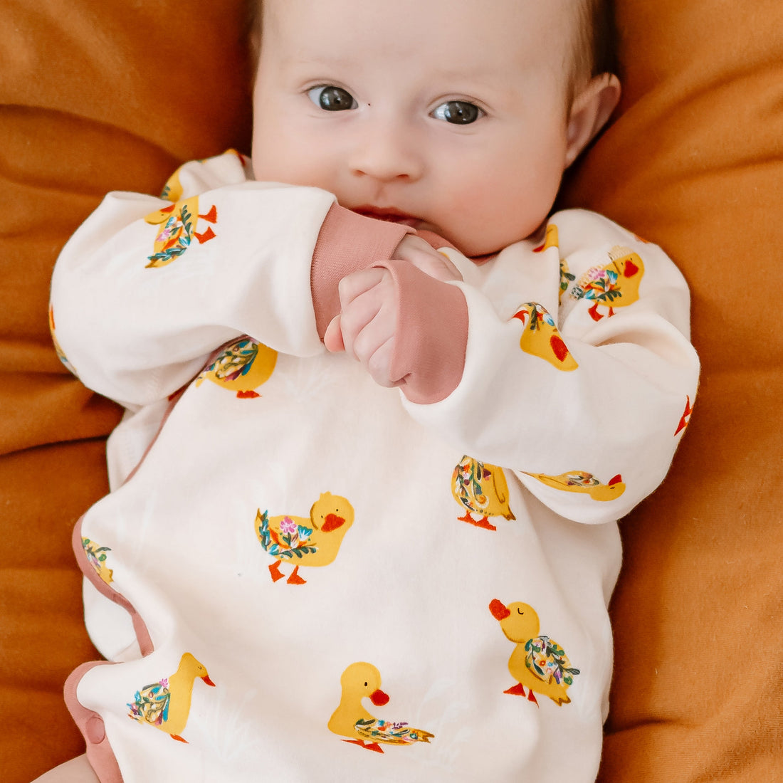 Nest Designs Organic Cotton Long Sleeve Kimono Onesie Five Little Ducks gallery view 2