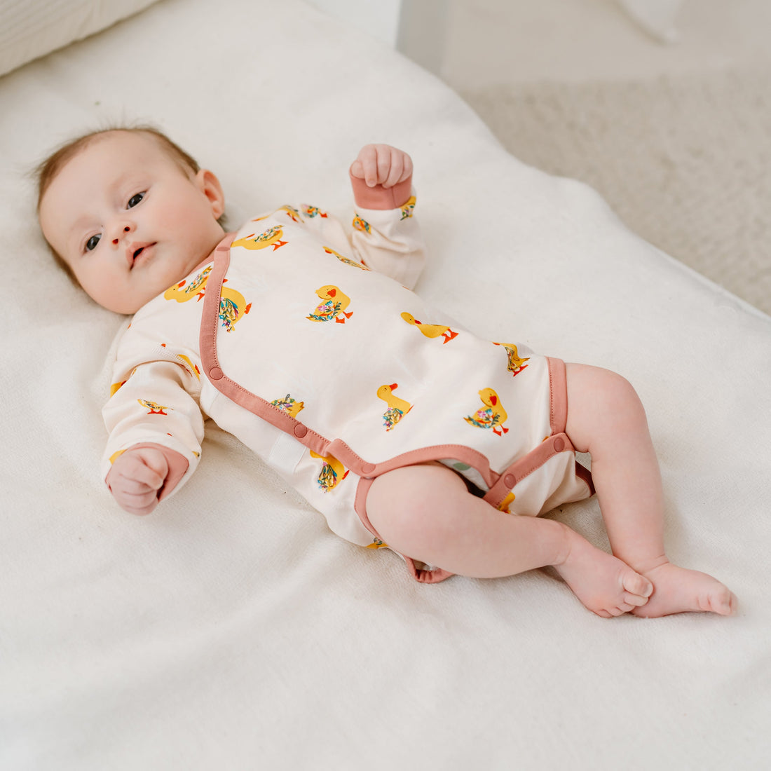 Nest Designs Organic Cotton Long Sleeve Kimono Onesie Five Little Ducks gallery view 5