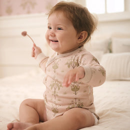 Nest Designs Organic Cotton Long Sleeve Kimono Onesie Meadow Sweet