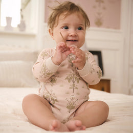 Nest Designs Organic Cotton Long Sleeve Kimono Onesie Meadow Sweet