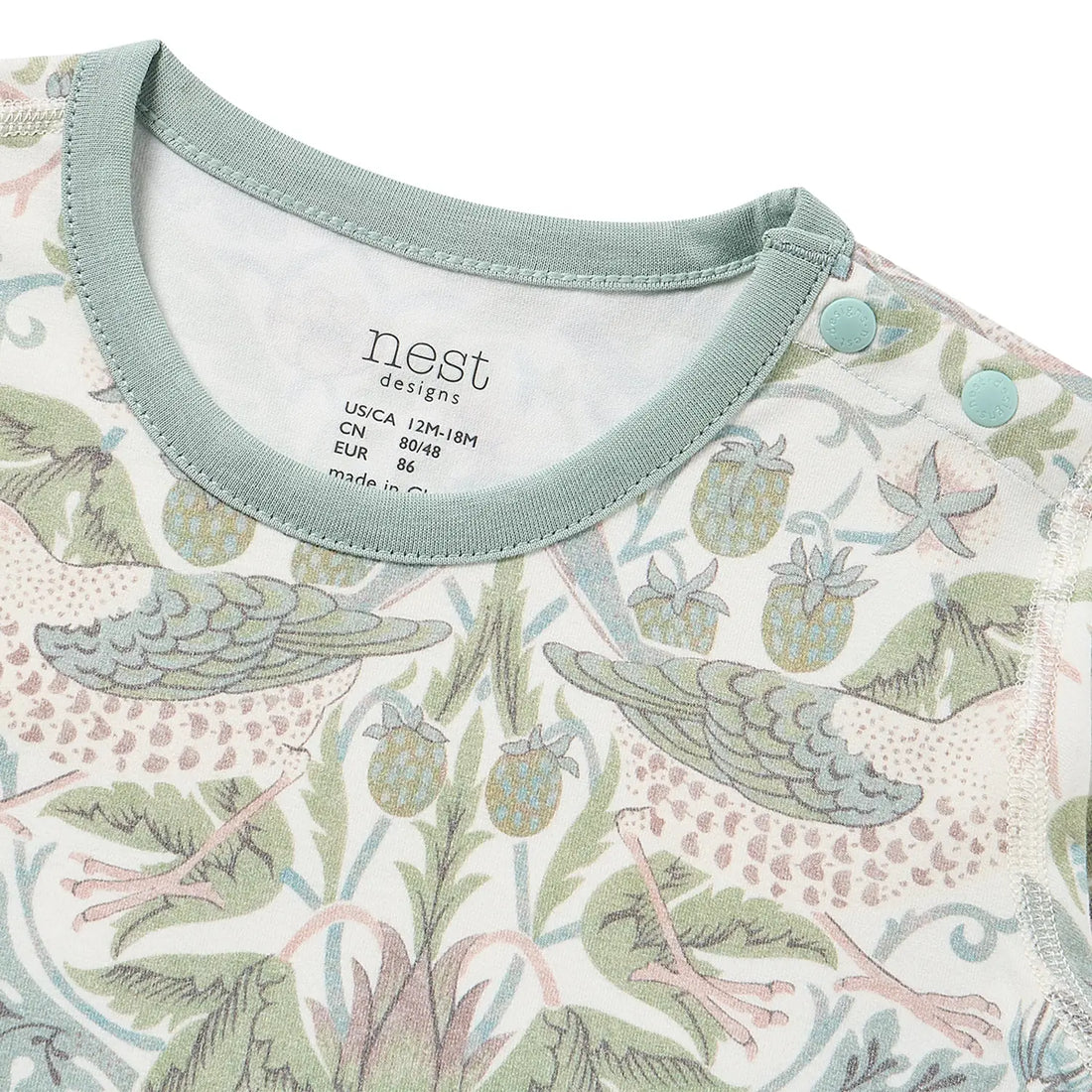 Nest Designs Organic Cotton Long Sleeve Kimono Onesie Strawberry Thief Slate Blue — product detail