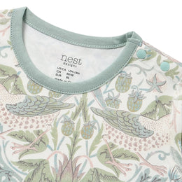 Nest Designs Bamboo Cotton Long Sleeve Kimono Onesie Strawberry Thief Slate Blue