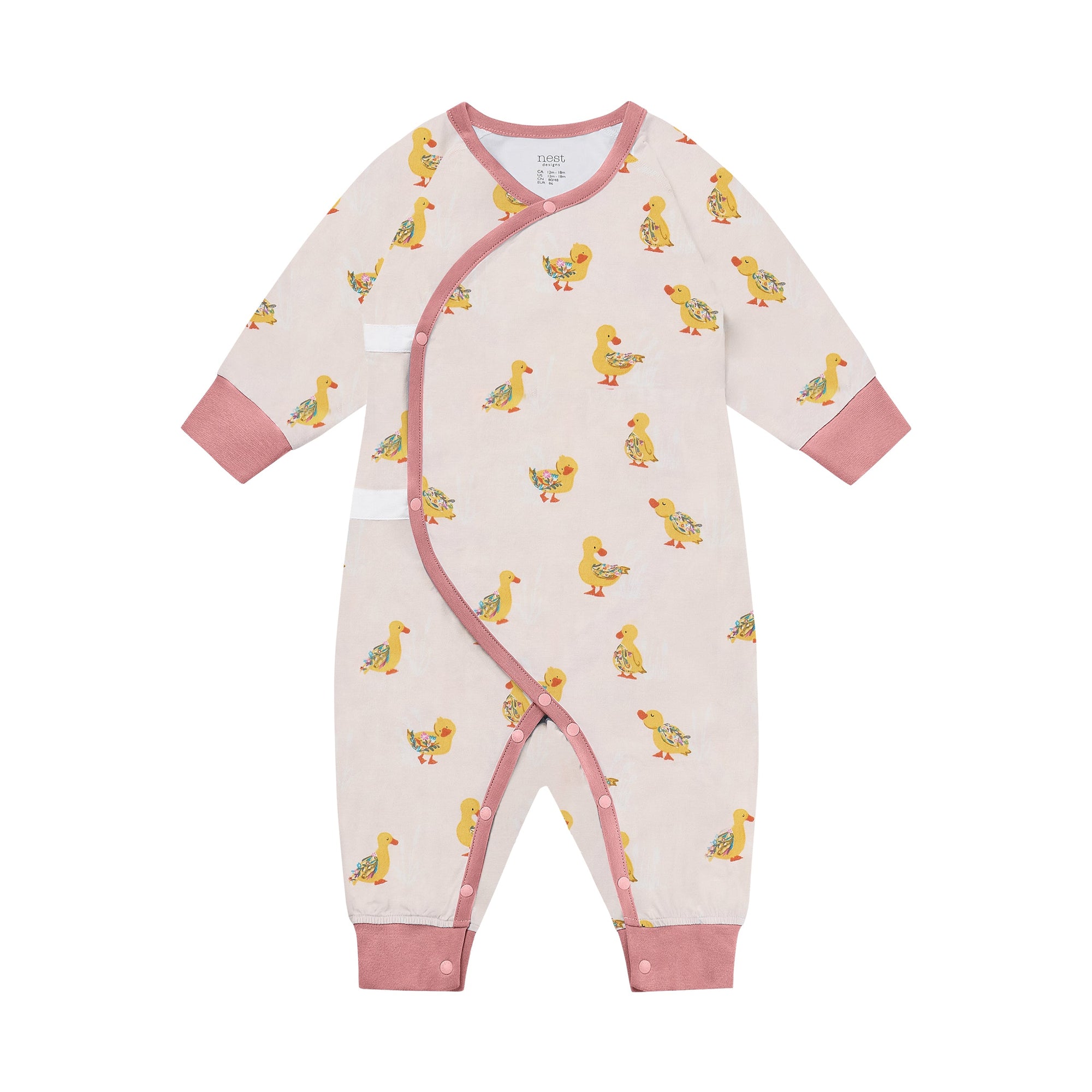 Nest Designs Organic Cotton Long Sleeve Kimono Romper Five Little Ducks