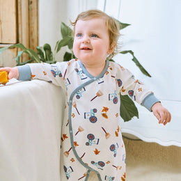 Nest Designs Organic Cotton Long Sleeve Kimono Romper On The Farm