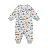 Nest Designs Organic Cotton Long Sleeve Kimono Romper Wheels on the Bus