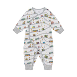 Nest Designs Organic Cotton Long Sleeve Kimono Romper Wheels on the Bus