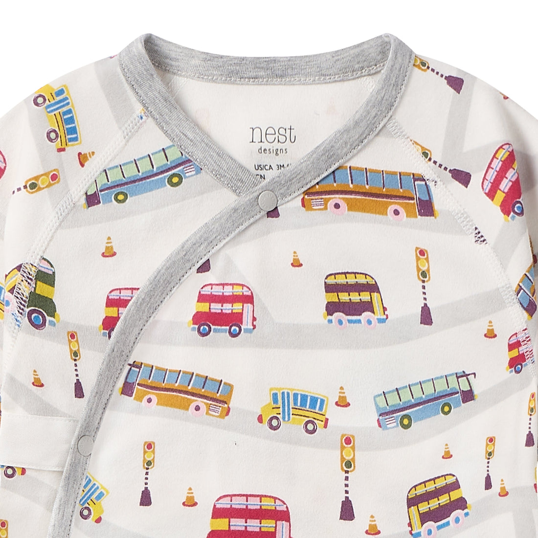 Nest Designs Organic Cotton Long Sleeve Kimono Romper Wheels on the Bus gallery view 3